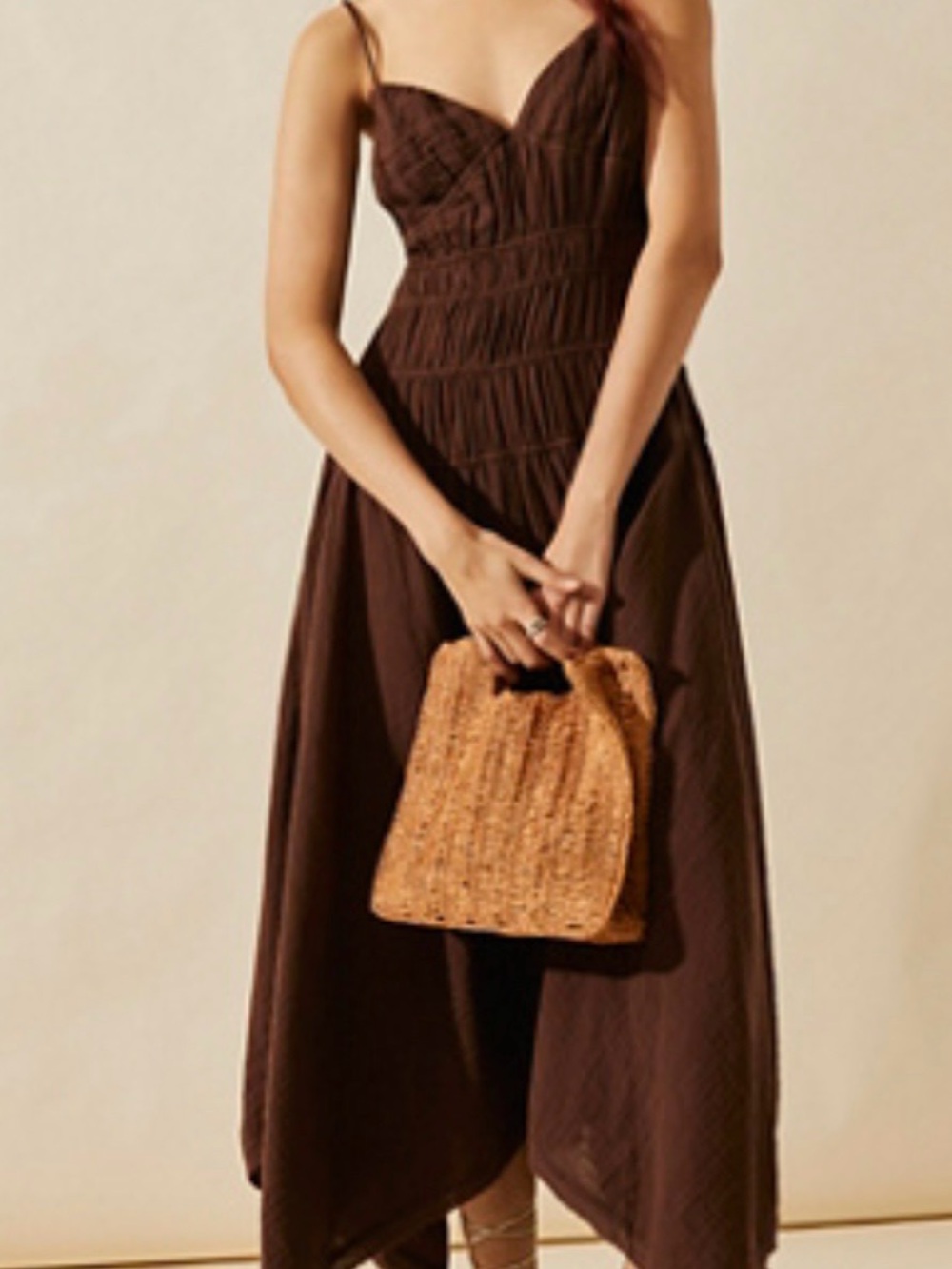 Free People Chocolate Brown Textured Dress with Gold Accent